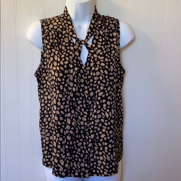 XXI Tops - XXI Black and Tan Sleeveless Button Tie Neck SZ S